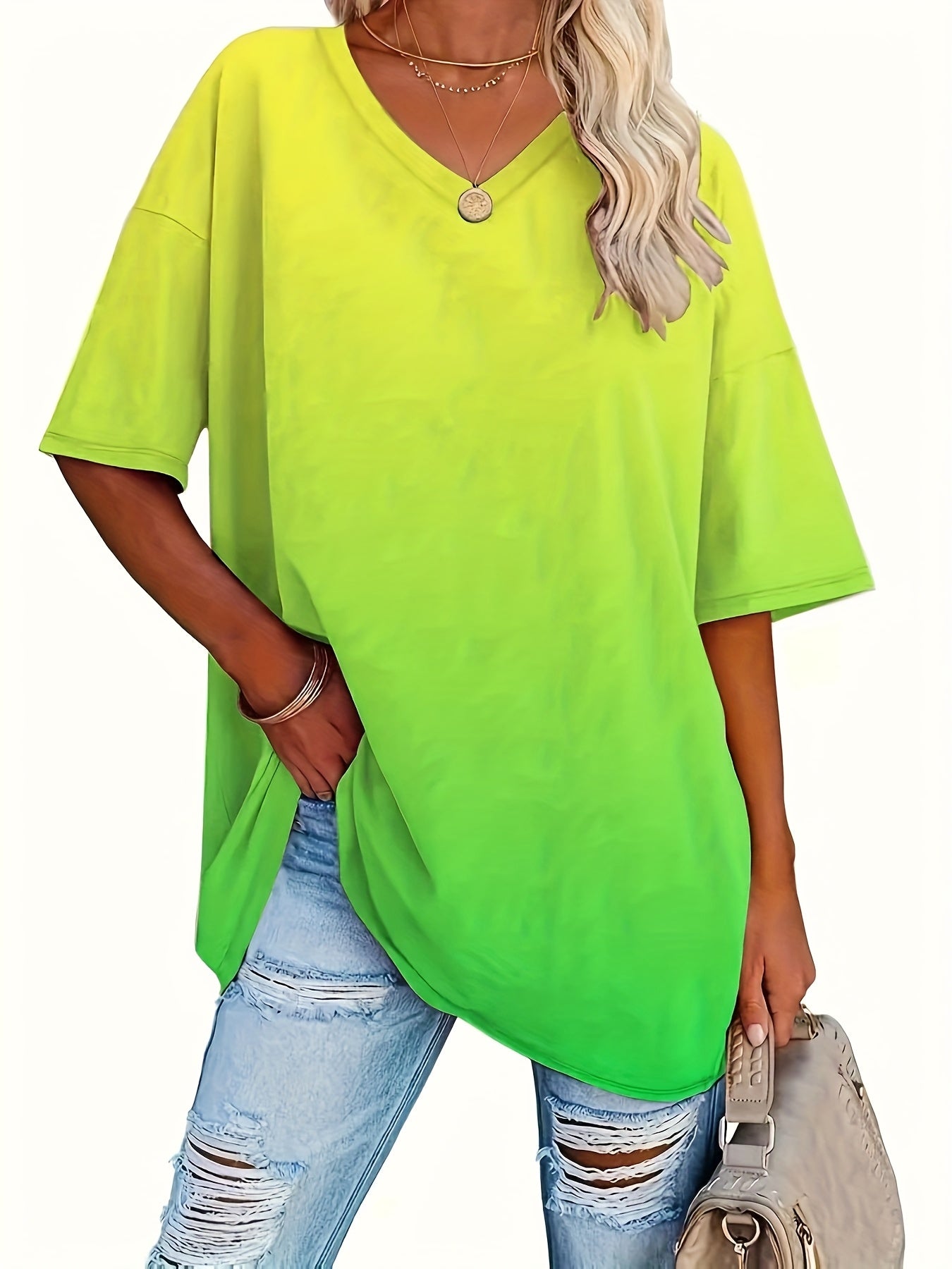 Plus Size Gradient Loose Casual T-Shirt for Women Large Fit