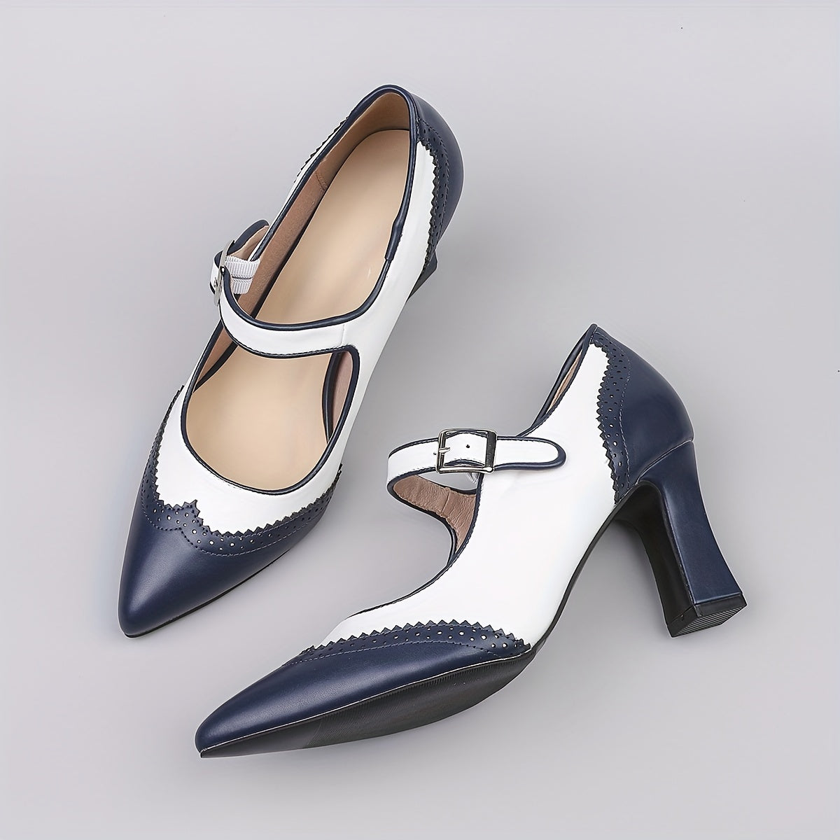 Female Mary Jane Pumps With Block Heel, Adjustable Strap, Soft Sole
