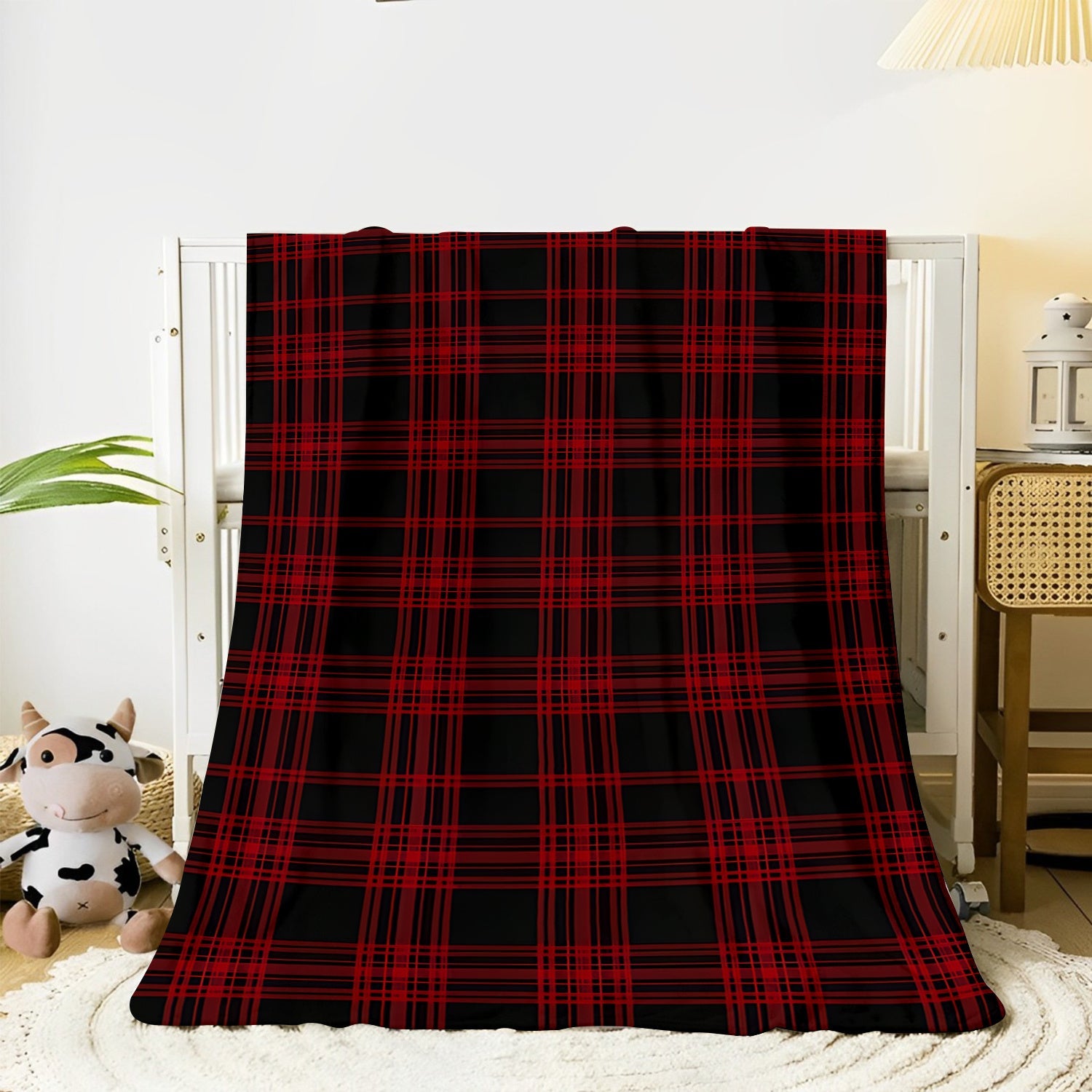 Red and Black Plaid Throw Blanket for Couch Bed and Office Use