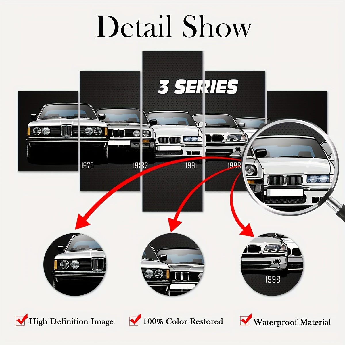 5-Piece Canvas Wall Art Set Featuring HD Racing Car Artwork for Home Decor