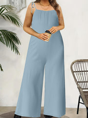 Women's Solid Color Jumpsuit with Tie Waist Polyester Spandex Knit