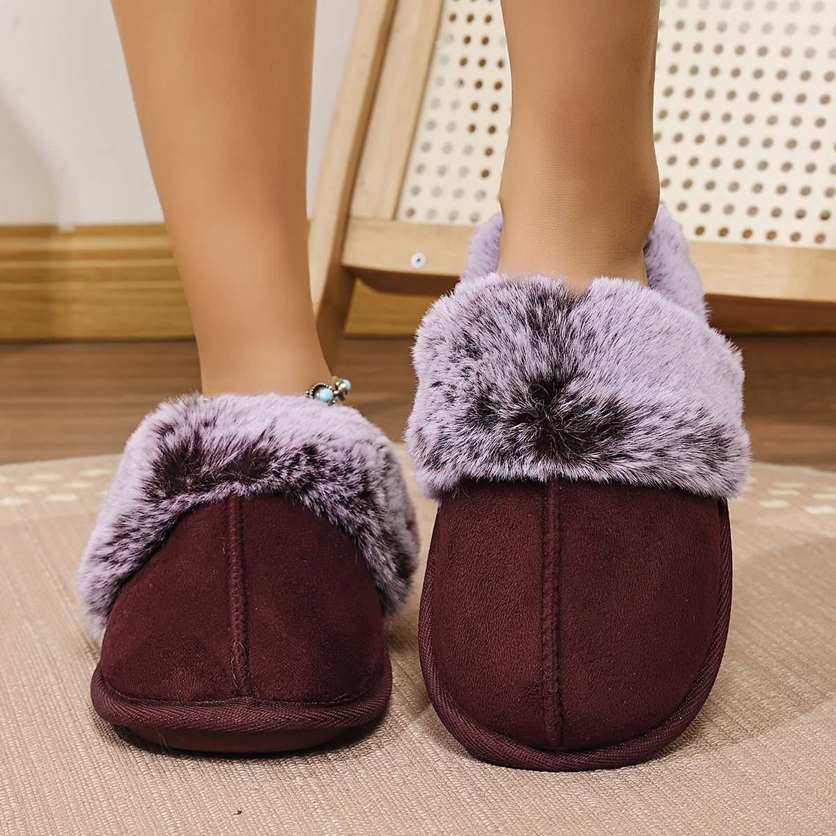 Women's Plush Lined Slippers with Glittery Gold Sole Indoor House Shoes