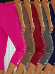 Plus-Size Women's 7/8 Length Sports Pants Yoga Running Fitness Solid Buttons