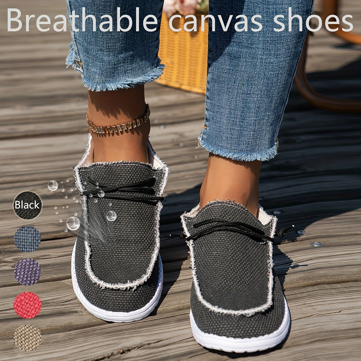 Women’s Breathable Solid Color Slip-On Loafers with Patterned Design