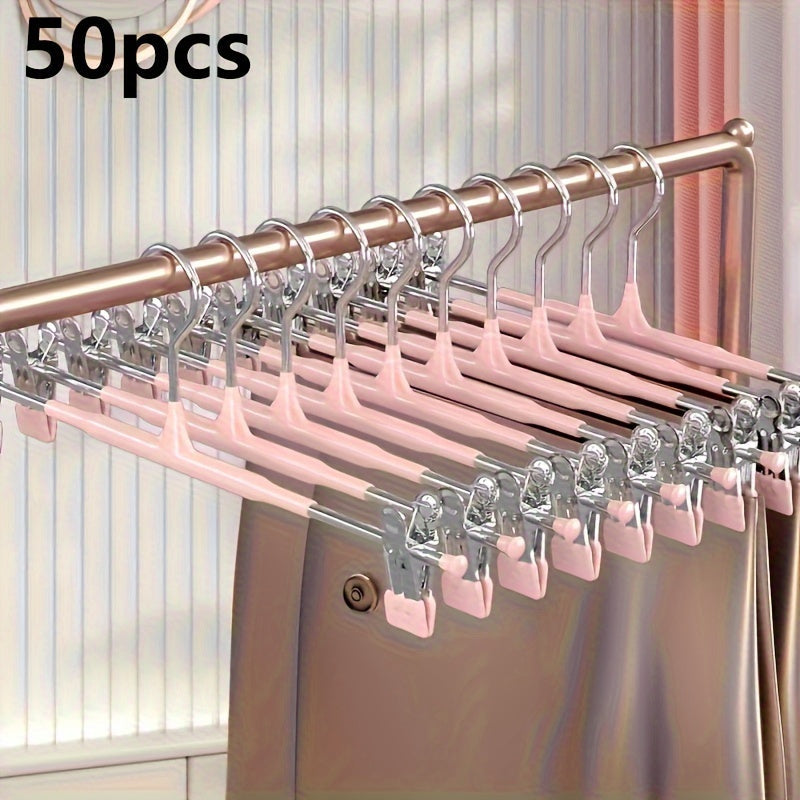 Juego de 50 perchas para pantalones de acero inoxidable con clips ajustables antideslizantes para armario y ropa