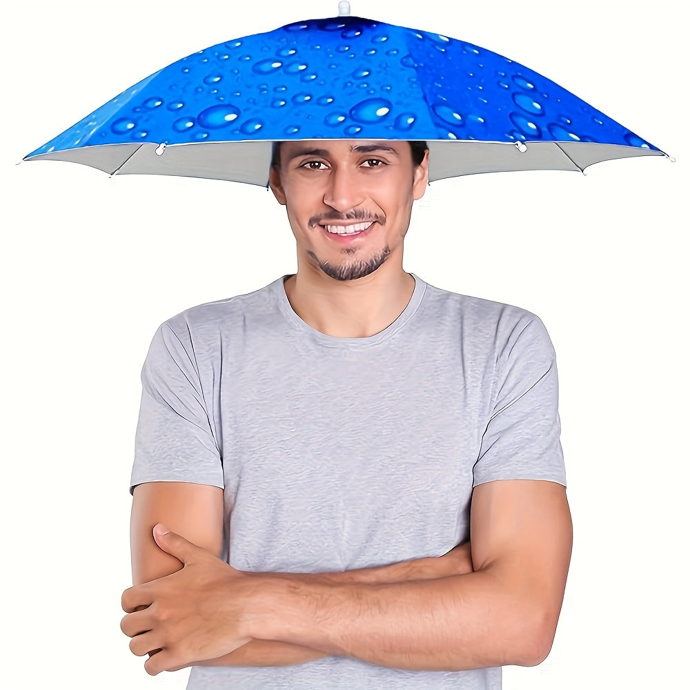 Elastic Headband Umbrella Hat for Camping and Fishing UV Protection Blue