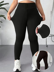 Women's Plus Size High-Waisted Yoga Leggings Tummy Control Pink