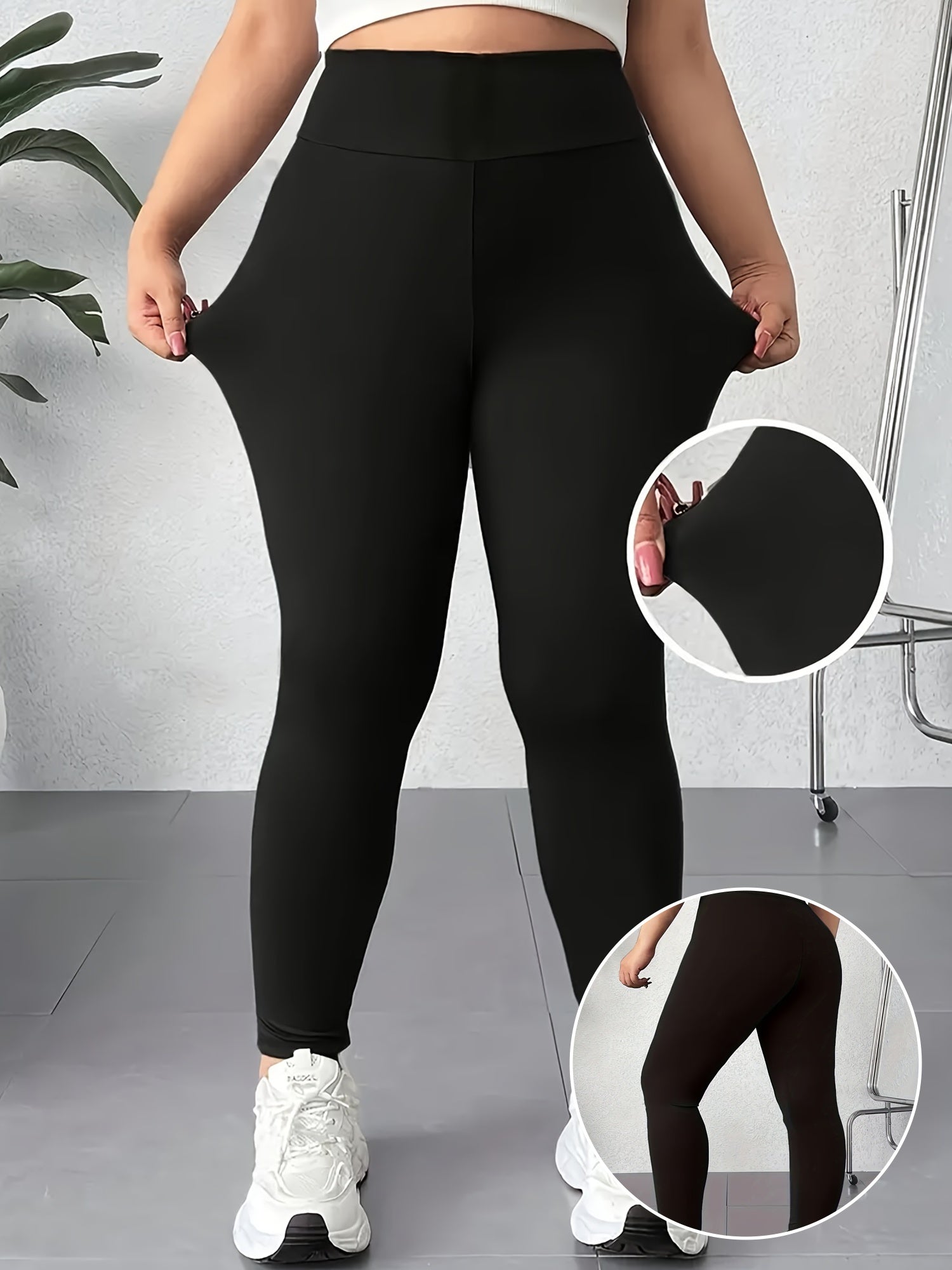 Women's Plus Size High-Waisted Yoga Leggings Tummy Control Pink