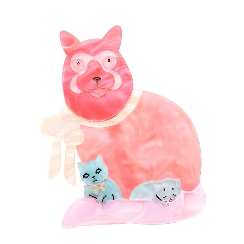 Cute Cartoon Cat Mom and Kitten Acrylic Brooch Pin for Women and Kids