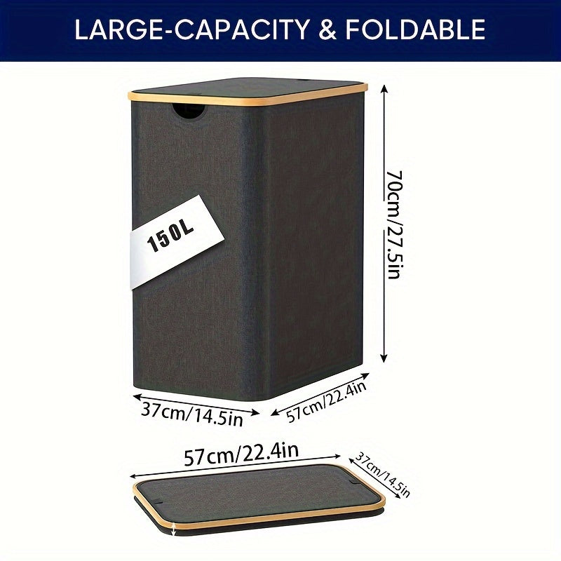 Двойная корзина для белья с крышкой, 1 шт., емкость 150 л - складная большая корзина для белья с ручкой и 2 отделениями для хранения грязной одежды, отдельная организация в доме