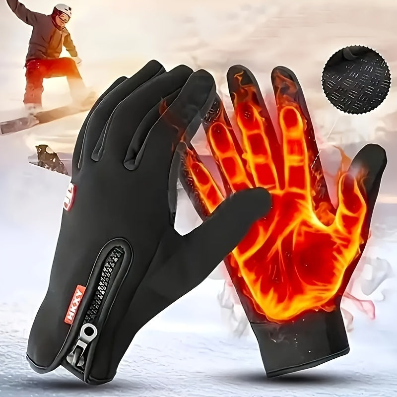 Winter Cycling Gloves Windproof Warm Non-Slip Zipper Closure