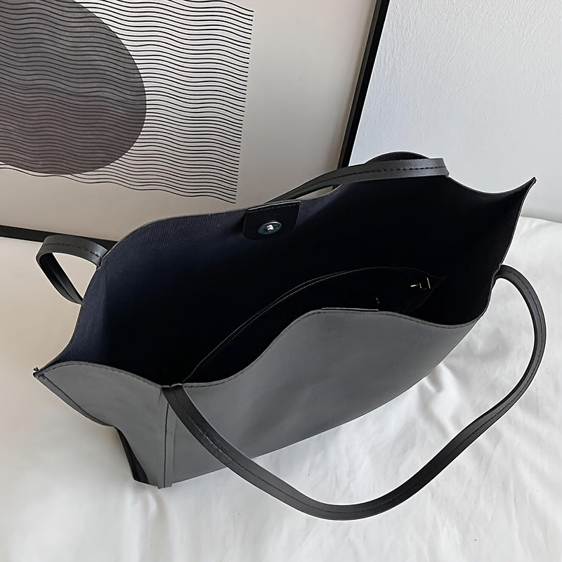 Lightweight Black PU Casual Shoulder Tote Bag with Large Capacity for Daily Use