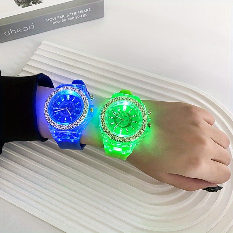 Luminous Student Digital Watch with Rhinestones Candy Colors for Teenagers