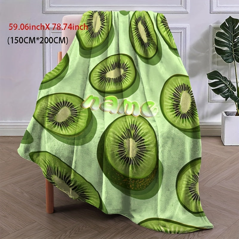 Customized Kiwi Fruit Patterned Flannel Throw Blanket Soft Warm Bedding for All Seasons
