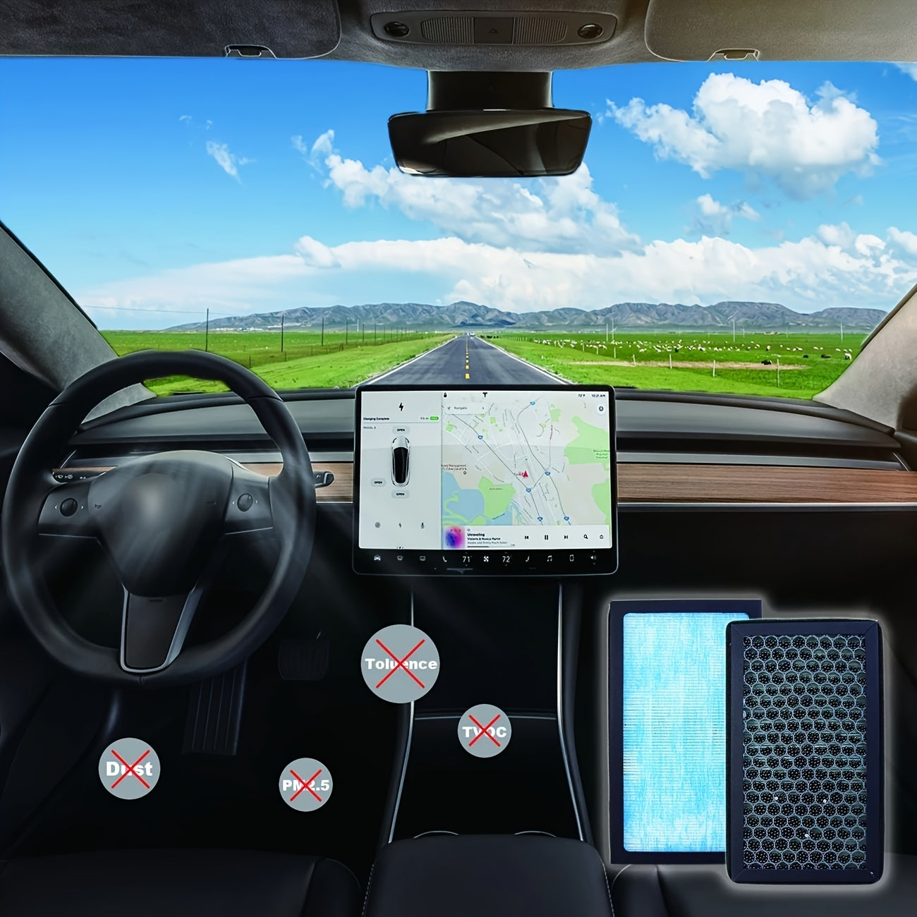 2pcs Car Air Filter for Tesla Model 3 Built-in AC Carbon Particle Purifying Grid