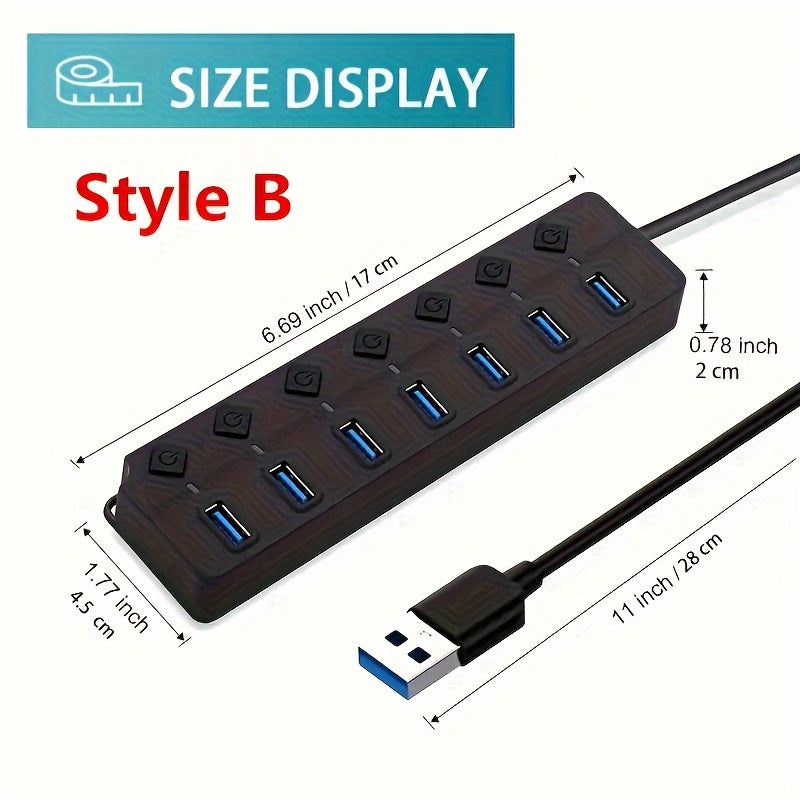 USB Hub with 4 or 7 Ports LED Light and Power Switch for PC Laptop