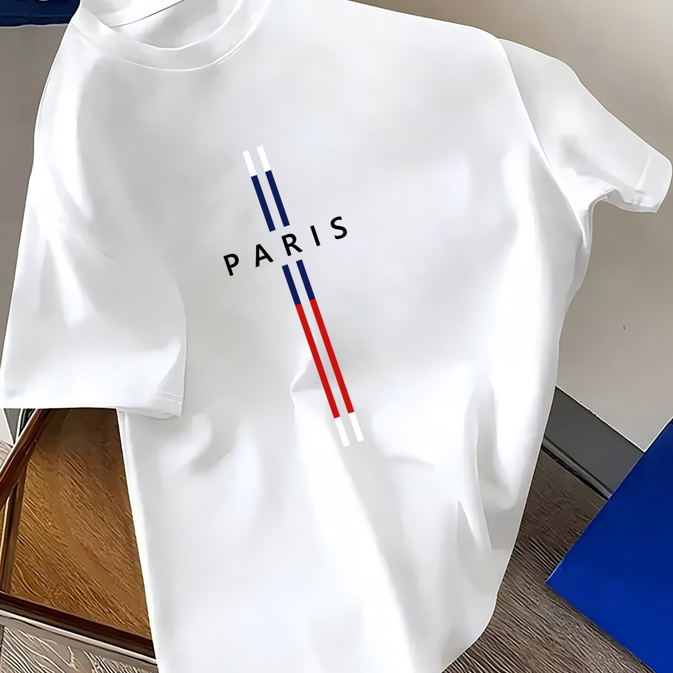 Men's Polyester Casual T-Shirt with Geometric Paris Print Summer Regular Fit