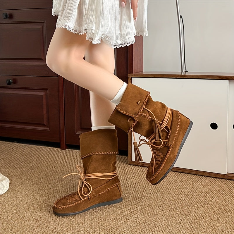 Women's Mid-Calf Faux Leather Western Boots with 3cm Platform Heel