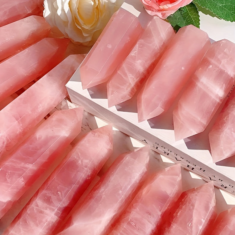 Natural Rose Quartz Crystal Tower 2.7-3.1 Inches 6-Sided Interior Decor Gift