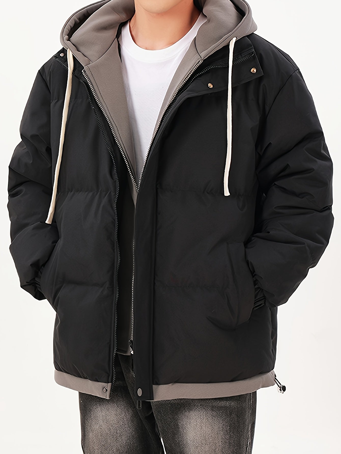 Men's Color-Blocked Hooded Jacket Polyester Casual Outerwear