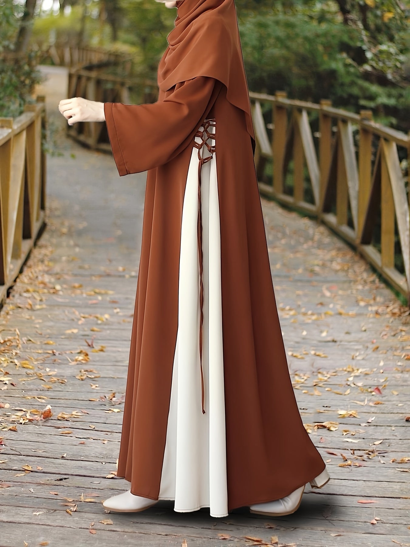 Color Block Maxi Kaftan with Long Sleeves and Side Tie for Casual and Ramadan Wear