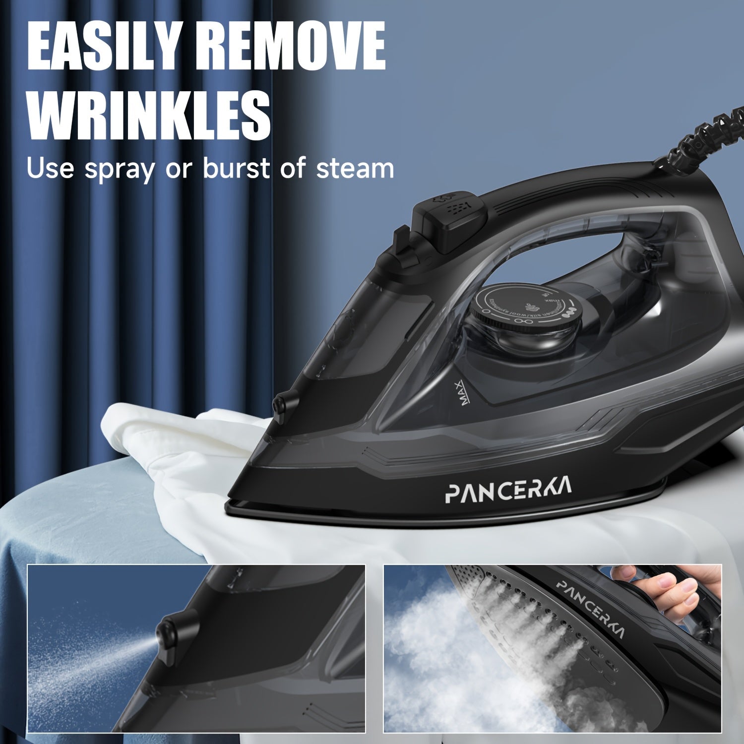 Electric Steam Iron for Garments 1600W Self-Cleaning Non-Stick Soleplate