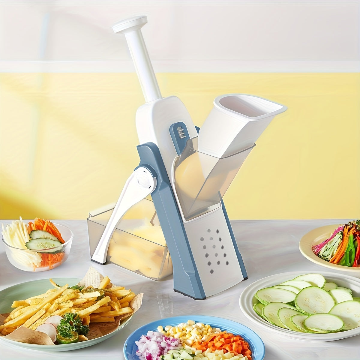 Manual Vegetable Chopper Slicer with Interchangeable Stainless Steel Blades for Fruits and Vegetables