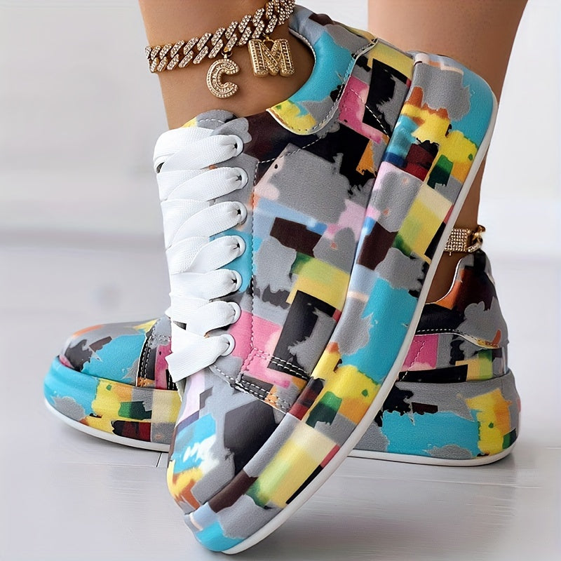 Women's Casual Sneakers Faux Cover Abstract Pattern Low-Top Shoes