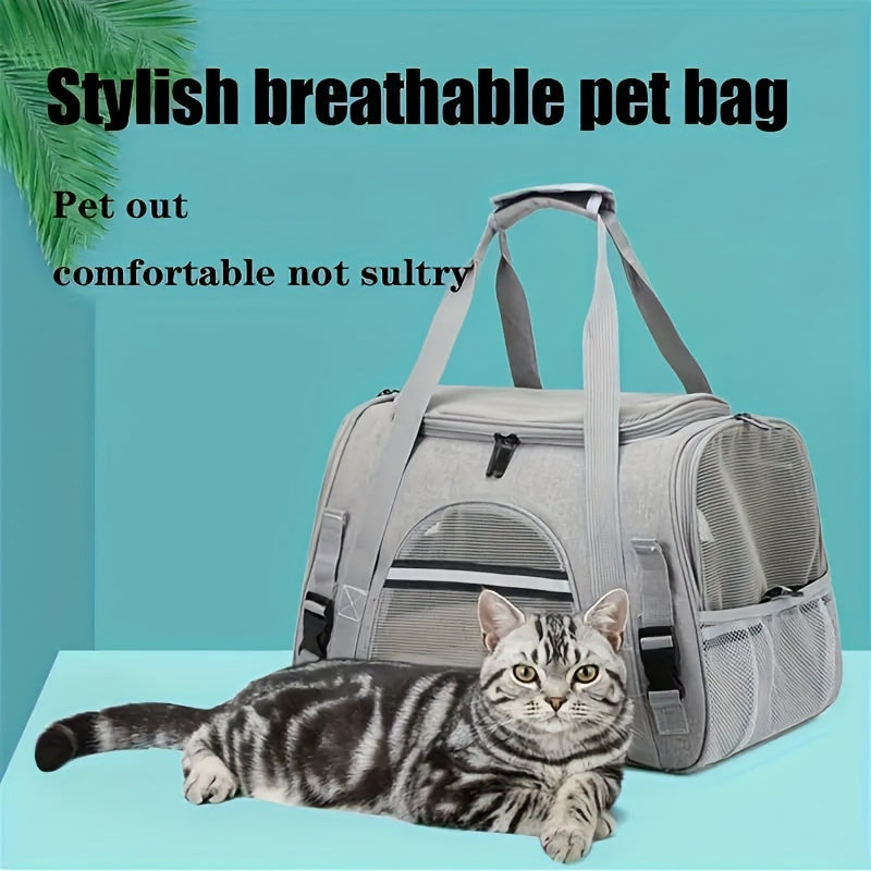 Bolsa portátil transpirable para mascotas con alfombra de peluche, diseño transparente plegable para gatos y perros