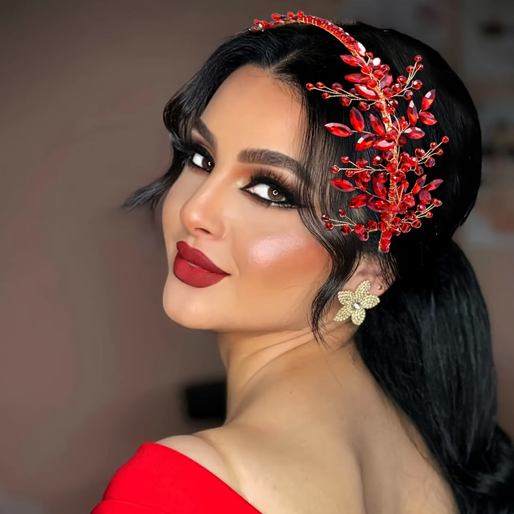 Crystal Headband Tiara for Women in Red Green and Blue for Weddings Proms and Parties