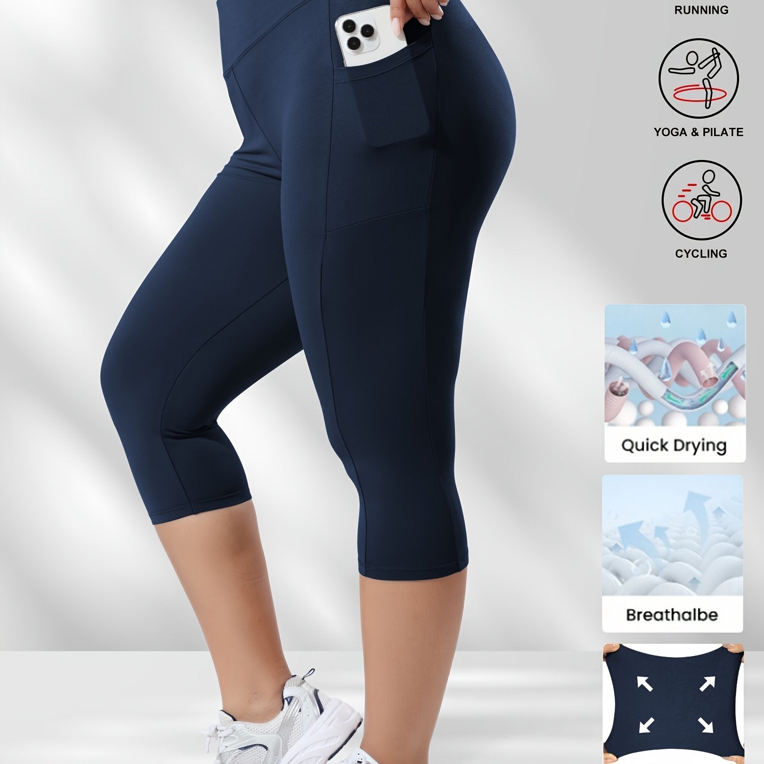 Plus Size Women's High-Waisted Side Stripe Bermuda Shorts Breathable Quick-Dry