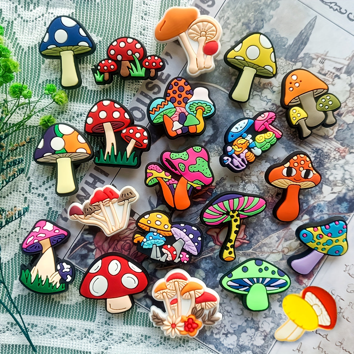20pcs Mushroom Shoe Charms Green Mushroom PVC Shoe Decorations for Sandals