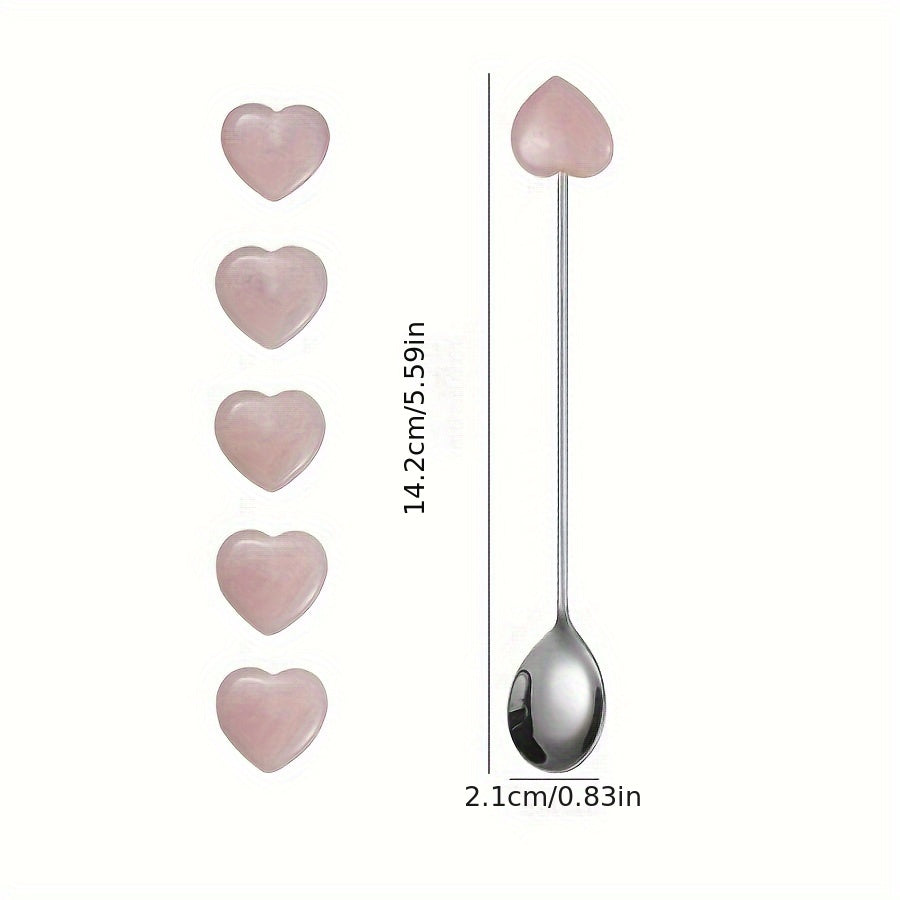 Stainless Steel Spoons with Heart-Shaped Gemstones for Coffee Tea Desserts