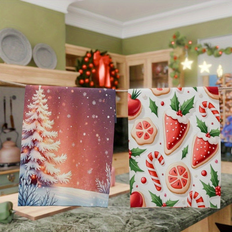2-Pack Polyester Kitchen Towels 45.72x66.04cm Christmas Theme Durable Woven