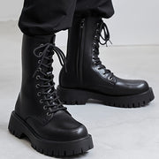 Botas altas de cuero para hombre con cremallera y cordones, casual, para todas las estaciones, suela de goma