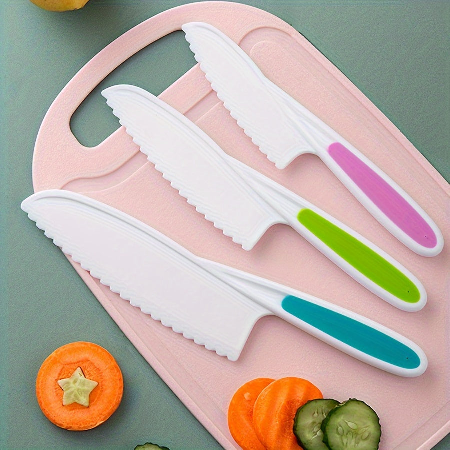 Set of 3 Plastic Bread Knives for Kids, Safe Food Contact, Perfect for Fruit and Cake