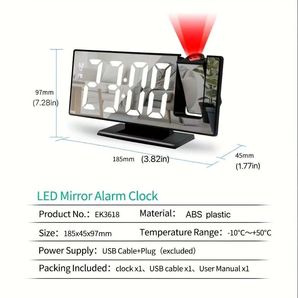 Reloj despertador con proyector de espejo LED multifuncional con carga USB