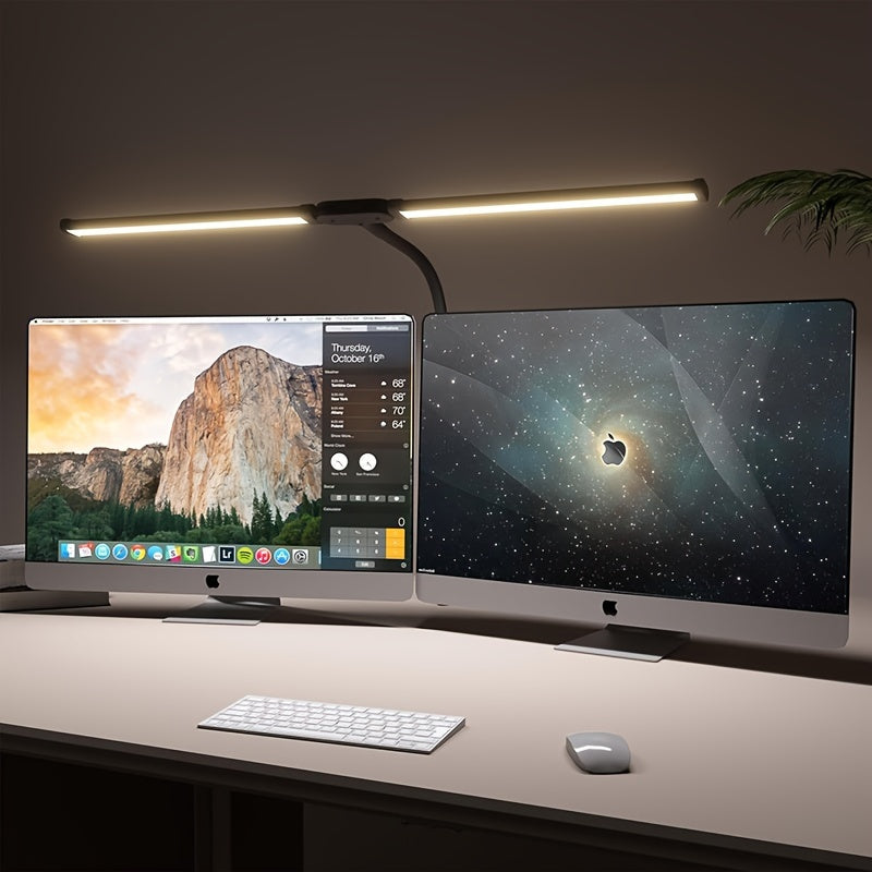 Home Office Desk Lamp with Double Head Clamp 15W LED Light 30 Lighting Modes Black