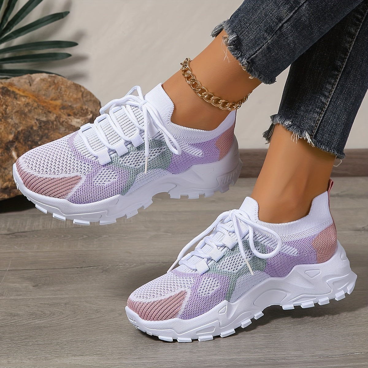 Women's Mesh Sneakers Breathable Low-Top Casual Shoes Black Pink Accents