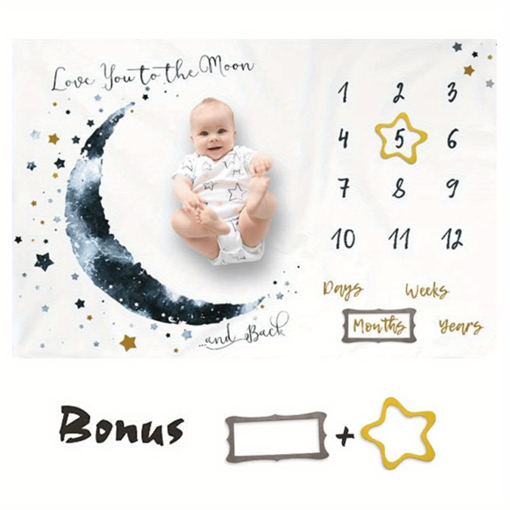 Milestone Blanket for Boys Moon Theme 152cm x 102cm Polyester Baby Growth Tracker