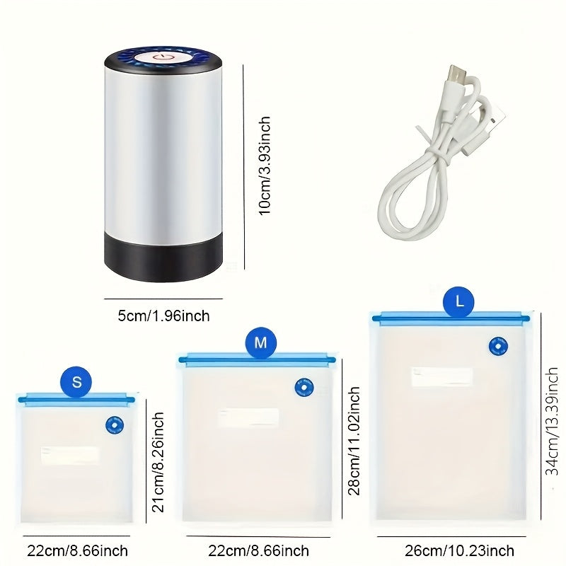 Перезаряжаемый портативный вакуумный упаковщик для продуктов с 3 размерами пакетов, портативный для фруктов и овощей
