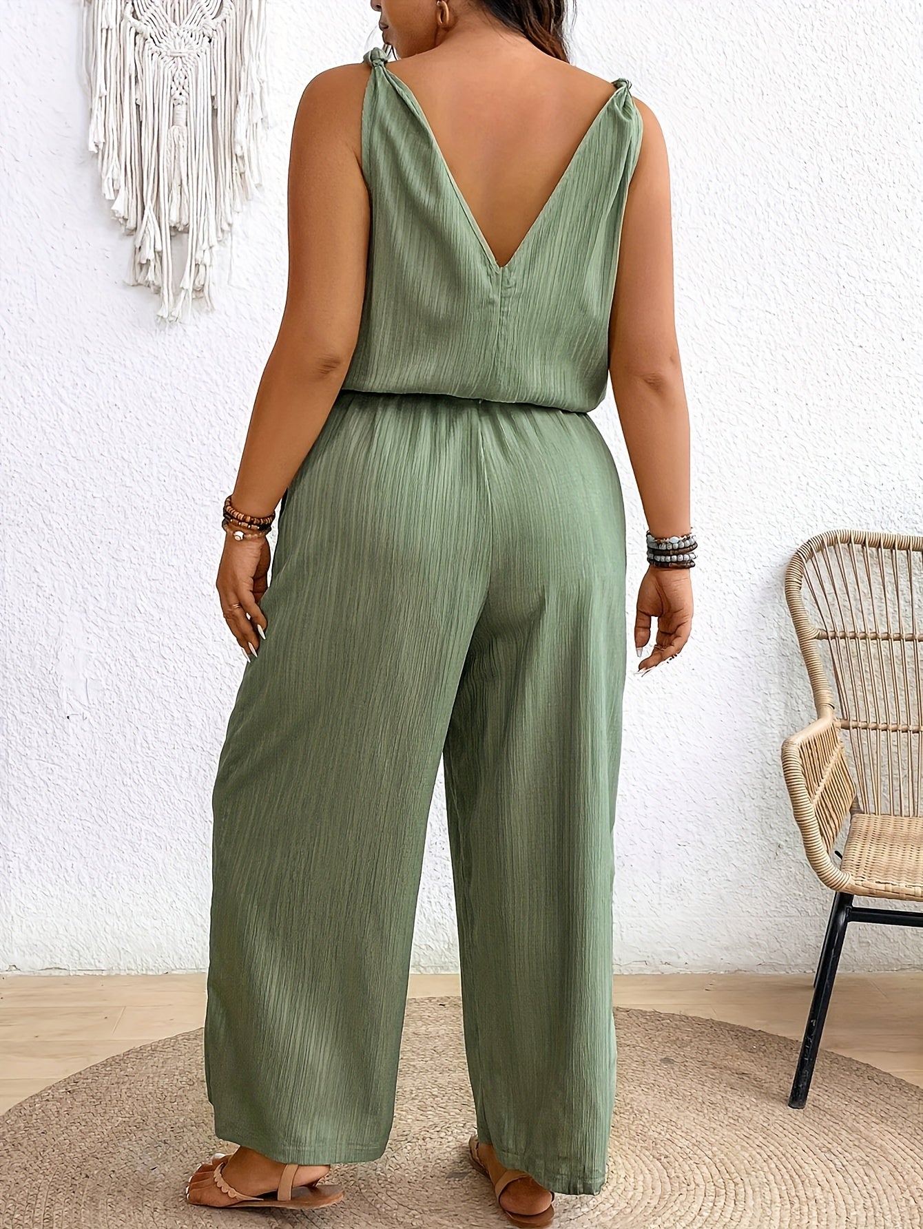 Women's Sleeveless Jumpsuit V-Neck Drawstring Waist Summer Casual