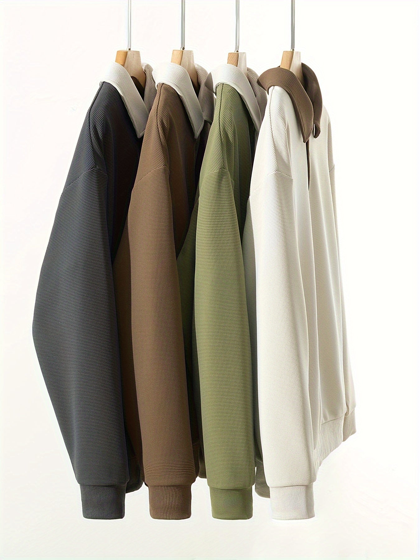 Men's Polo Shirt Sweatshirt Long Sleeve Solid Waffle Knit Polyester Spandex