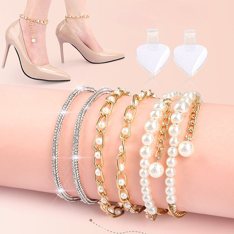 Women's Pearl Rhinestone Shoelaces No-Tie Easy Tie Accessory