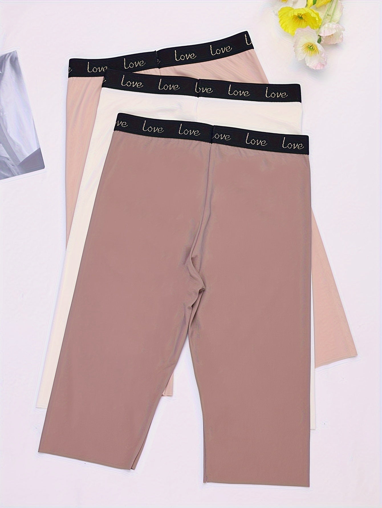 Women's Letter Print Shaping Shorts Tummy Control Compression 3 Pack