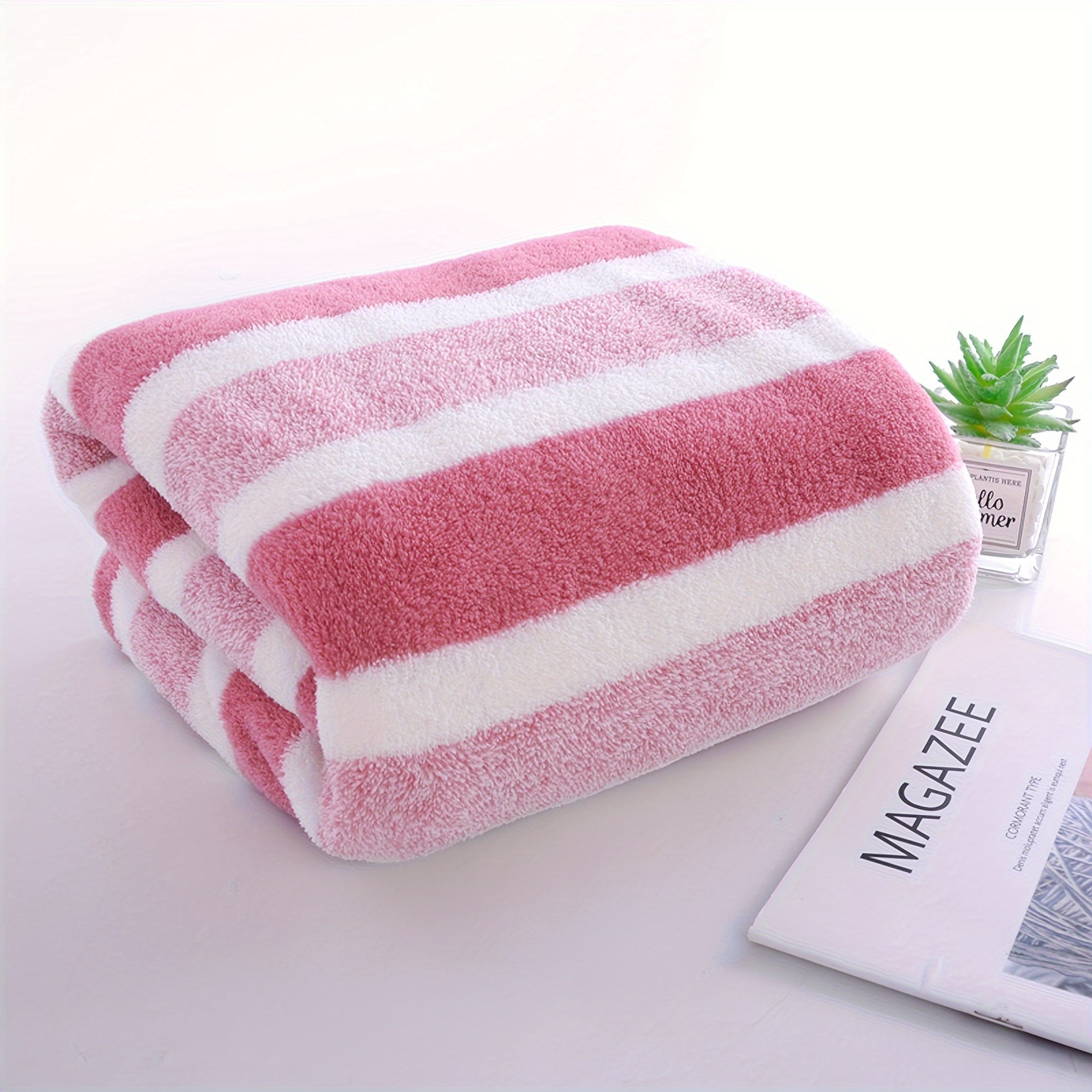 Striped Coral Fleece Bath Towel Quick-Dry Ultra Absorbent Skin-Friendly Space Themed