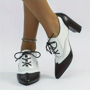 Women's Lace-Up High Heels Black White Brown Pointed Toe Pumps