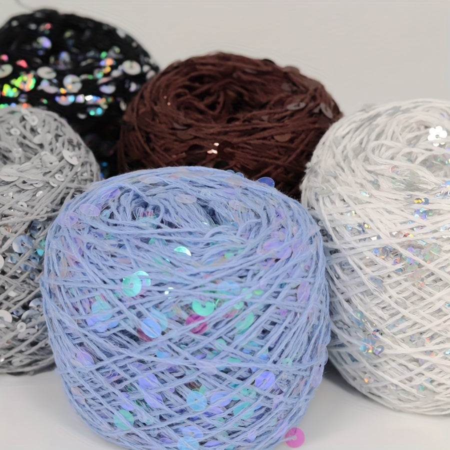 Sequin Cotton Yarn for Hand Knitting and Crocheting 50g White Red Black Beige