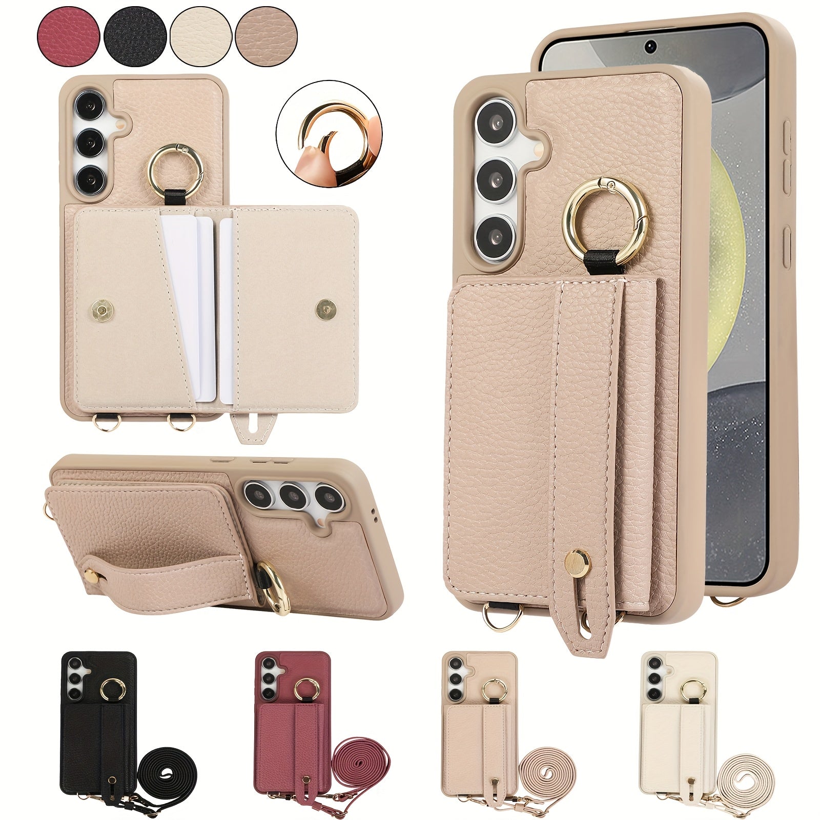 Faux Leather Crossbody Phone Bag for Samsung Plus with Wallet Card Slots Lanyard