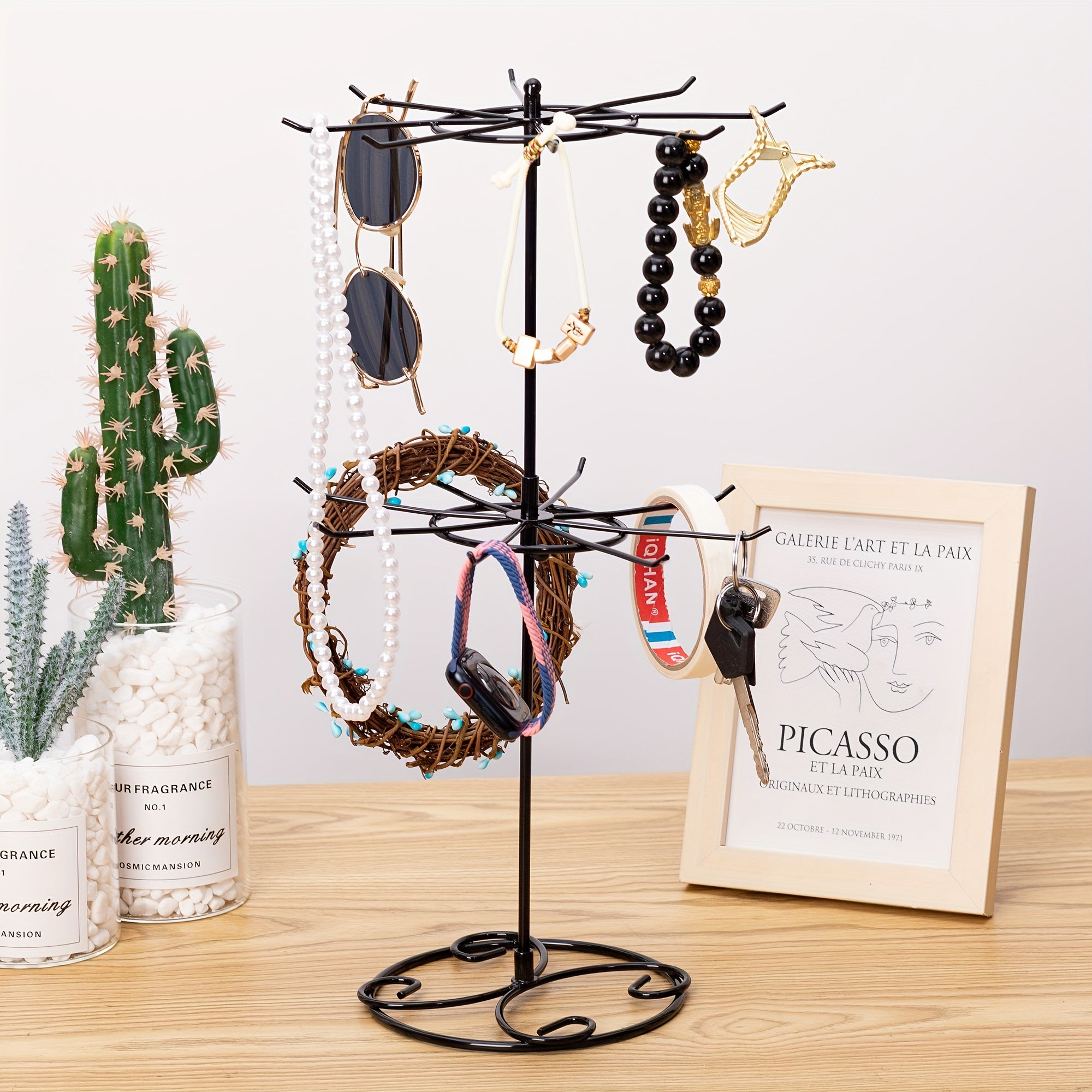 Вращающийся стеллаж для украшений с 2 уровнями для ожерелий и браслетов